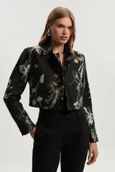 Womens Floral Jacquard Tailored Jacket - Black - Size 10 Uk