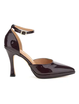 Decollete Bordeaux in Effetto Vernice con Cinturino alla Caviglia e Tacco Svasato B1929Q12 39 - MON DIEU - FashionsVida
