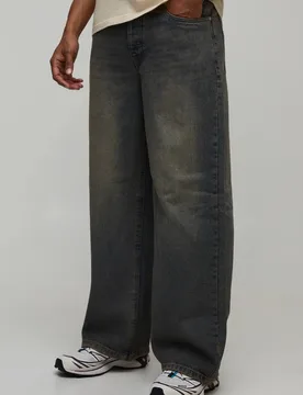 Herren Weite Getönte Jeans Hosen Light Brown Größe 38 - boohooMAN - FashionsVida