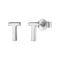 Womens Sterling Silver Alphabet Initial Stud Earrings Letter T - One Size