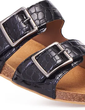 Capri Women's Extra Wide Sandals for Swollen Feet - Black Croc - Size: 8 XXW - Cosyfeet - FashionsVida