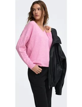 Jersey de mujer de manga larga con escote de pico - Only - FashionsVida