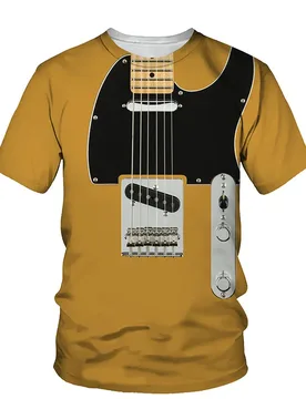 Summer New O-neck Short-sleeved T-shirt 3D Art Guitar Printing Shirt Men's Fashion All-match Harajuku Literary Fan Casual Top - Aliexpress - FashionsVida