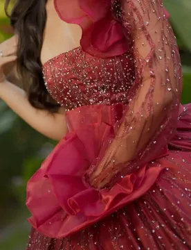 Shiny burgundy Quinceanera Dress Crystal Glitter Decal off-shoulder Long tail Vestidos De 15 Quinceanera ﻿Customize - Aliexpress - FashionsVida
