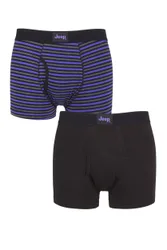 Mens 2 Pack Tonal Stripe and Plain Keyhole Hipster Trunks Black / Purple Small - Multi Coloured - Size: Small