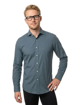 Camicia A Maniche Lunghe Garment Dye Delave Petrol S - Hackett - FashionsVida
