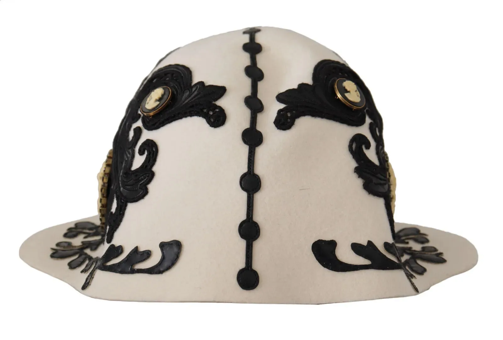 Womens White Black Wool Embroidered Cameo Brooch Hat - One Size - Dolce & Gabbana - FashionsVida