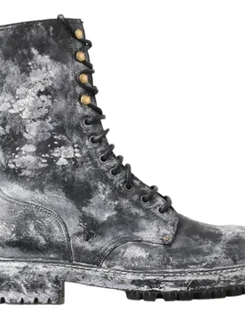 Mens Distressed Leather Laceup Boots - Black - Size 39.5 Eu/it - Dolce & Gabbana - FashionsVida