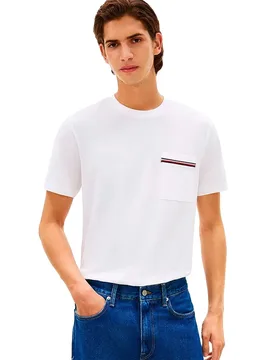 Maglietta A Maniche Corte Global Stripe Pique Pocket White S - Tommy hilfiger - FashionsVida