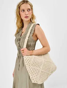 Cotton Rich Macramé Shoulder Bag Cream female - Accessorize - FashionsVida