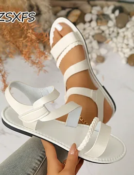 Sandalias planas con decoración de correa tejida para mujer, sandalias casuales con EUR36 - Shein - FashionsVida