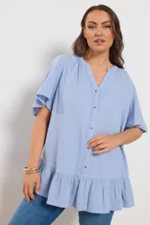 Women's Cheesecloth Button Through Top in Light Blue Size: 18 - Light Blue - Size: 18