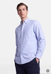 Regular Casual Hemd Uni Blau 48