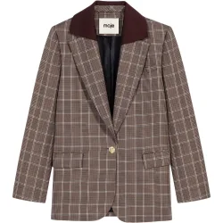 Blazer de mujer príncipe de gales de lana y algodón con cuello extraíble
