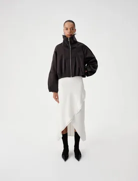 Satin Draped Asymmetric Midi Wrap Skirt Ivory female - M&S - FashionsVida