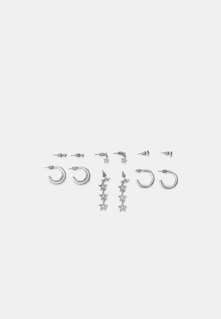Set mit 6 Multipack-Ohrringen mit Sternen Grau OS - Stradivarius - FashionsVida