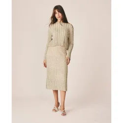 Falda midi canalé con lentejuelas