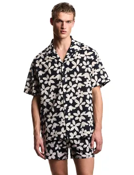 Emporio Armani Chemise à Manches Courtes Em000593_af20443 Flower Eagle Arm.Blu S - Giorgio Armani - FashionsVida