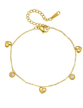 Simple Zirconia Round Love Heart Charm Bracelet Female Gold Color Stainless Steel Chain Link Bracelets for Women Jewelry Gift - Aliexpress - FashionsVida