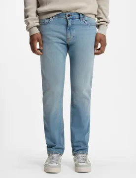 Mens Slim Fit Logo Detail Trousers In Pale Blue Cotton - Size 34w/30l - Boss Orange - FashionsVida