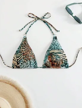 Pieza Top de bikini de taza triangular sexy con estampado de leopardo para mujer, verano S - Shein - FashionsVida