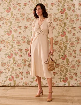 Vestido manga 3-4 cuello V de mujer - Polin et Moi - FashionsVida