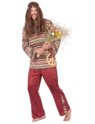 Hippie-Herrenkostüm 60er-Kostüm bordeaux-bunt