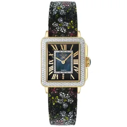 Women's Padova Floral, Swiss Quartz Watch, MOP Black Dial, Genuine Hand Made Italian Leather, & Sapphire Crystal - Black - Size: One Size