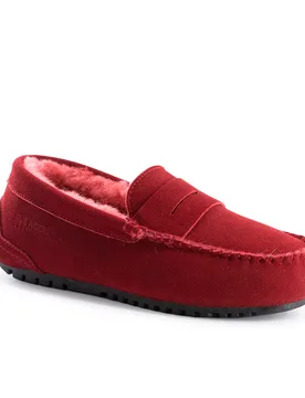Australia Womens Byronbay Cosy Moccasins - Red Leather - Size Uk 5 - Aus Wooli - FashionsVida