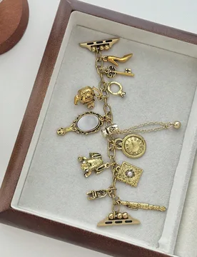 Pieza Correa de reloj de aleación metálica vintage para mujer con colgante de espejo de reloj dorado, compatible con Apple Watch Series 11/10/9/8/7/ - Shein - FashionsVida