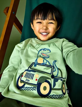 Pure Cotton Driving T-Rex Top (1-5 Yrs) Green Mix male - JoJo Maman Bébé - FashionsVida