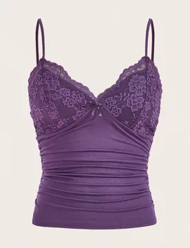 Top tipo camiseta con lazo en contraste y encaje, estilo Y2K M - Shein - FashionsVida