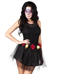 Halloween-Tutu Totenköpfe und Rosen schwarz-gelb-rot