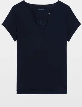Zadig & Voltaire - Camiseta de mujer tunecina de algodón con manga corta y blasón - Zadig & Voltaire - FashionsVida