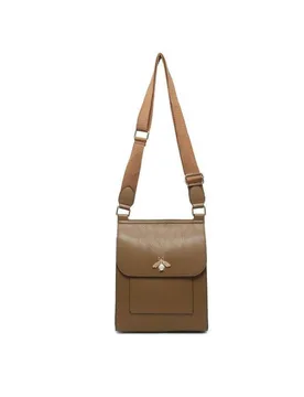 Women's Metal Pearl Bee Badge On The Flap Cross Body Bag in Khaki - Khaki - Size: One Size - JFY - FashionsVida