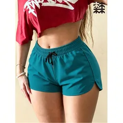 Pantalones cortos deportivos para mujer con diseño de pierna abierta, cintura elástica, largo 3/4 para deportes de verano y uso casual