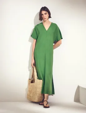 Vestido liso con manga corta - Woman El Corte Inglés - FashionsVida