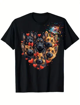 Cute German Shepherd Dog Valentines Day Love Heart design-100% cotton summer O-neck short sleeve printed men's T-shirt - Aliexpress - FashionsVida
