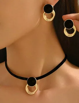 Juego de 3 piezas de joyería de otoño/invierno: Aretes + Collar, Diseño de moda minimalista con estampado de leopardo en piel de PU, Pendiente geom - Shein - FashionsVida