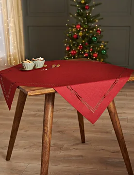 Mitteldecke "Blätterranken" 85 x 85 cm rot - Eldo - FashionsVida