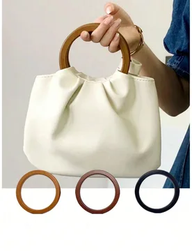 Bolso con mango de madera, mango de madera redondo, mango de madera redondo hecho a mano, mango de bolso con mango de madera, accesorios de mango de b - Shein - FashionsVida