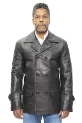 Mens Cowhide Peacoat-Krakaw - Black Nappa Leather - Size 4xl