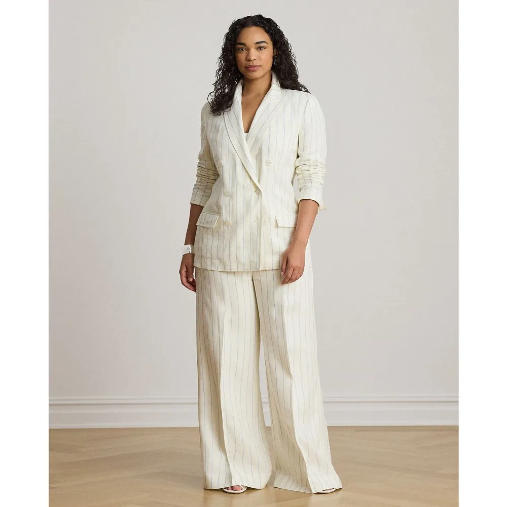 Pantalón ancho de mujer de lino con rayas - Lauren Ralph Lauren Woman - FashionsVida