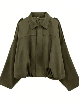 Seelio Otoño/Invierno Nueva Chaqueta Casual Versátil de Estilo Old Money para Mujer con Textura de Ante Verde L - Shein - FashionsVida