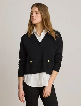 Jersey de mujer de algodón con ribete de botones - Lauren Ralph Lauren - FashionsVida