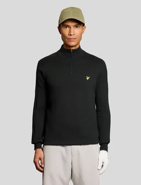 Men's Golf Cotton Blend 1/4 Zip Jumper in Black - Lyle & Scott - FashionsVida