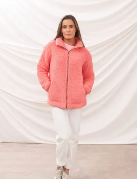 Women's Seashell Full Zip Sherpa Fleece Sweatshirt in Coral Size: 12 - Coral - Size: 12 - Lighthouse Clothing - FashionsVida