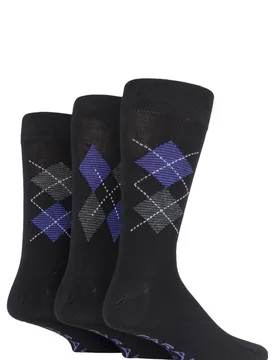 Pair Black / Purple Luxury Bamboo Argyle Socks Men's 6-11 Mens - - Multi Coloured - Size: 6-11 Mens - Farah - FashionsVida