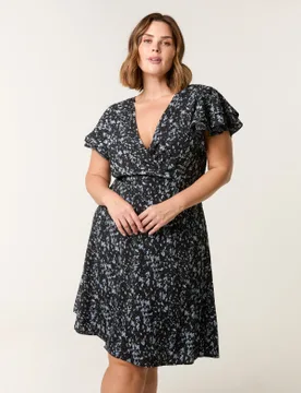 Curve Frill Sleeve Mini Dress - 18 / BLACK PATTERN - female - Blue Vanilla - FashionsVida
