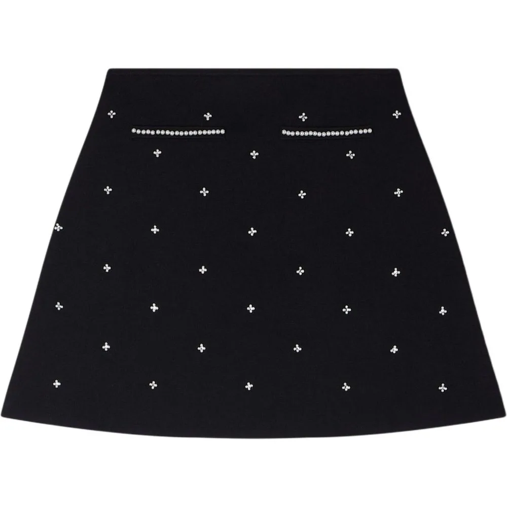 Falda corta de punto con strass bordado - sandro - FashionsVida